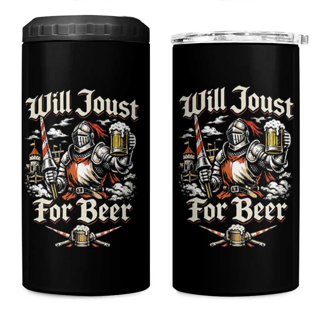 Funny Medieval Knight Drinking Humor 4 in 1 Can Cooler Tumbler Will Joust For Beer Vintage Renaissance Faire