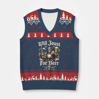 Funny Medieval Knight Drinking Humor V-Neck Knit Sweater Vest Will Joust For Beer Vintage Renaissance Faire