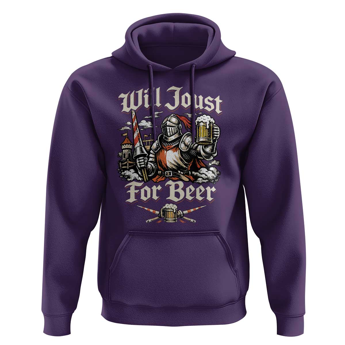 Funny Medieval Knight Drinking Humor Hoodie Will Joust For Beer Vintage Renaissance Faire