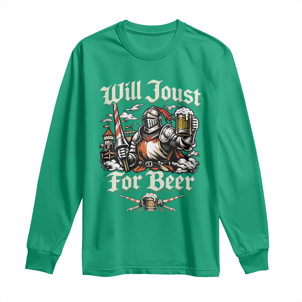 Funny Medieval Knight Drinking Humor Long Sleeve Shirt Will Joust For Beer Vintage Renaissance Faire