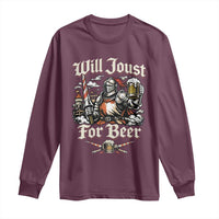 Funny Medieval Knight Drinking Humor Long Sleeve Shirt Will Joust For Beer Vintage Renaissance Faire
