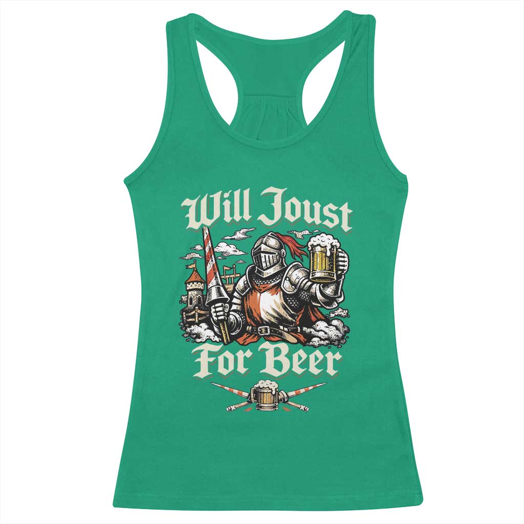 Funny Medieval Knight Drinking Humor Racerback Tank Top Will Joust For Beer Vintage Renaissance Faire