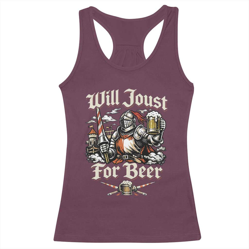 Funny Medieval Knight Drinking Humor Racerback Tank Top Will Joust For Beer Vintage Renaissance Faire