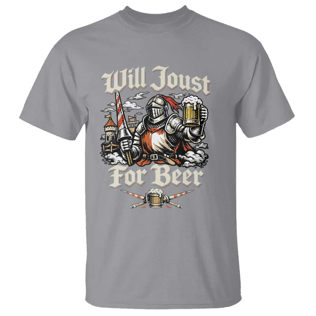 Funny Medieval Knight Drinking Humor T Shirt Will Joust For Beer Vintage Renaissance Faire