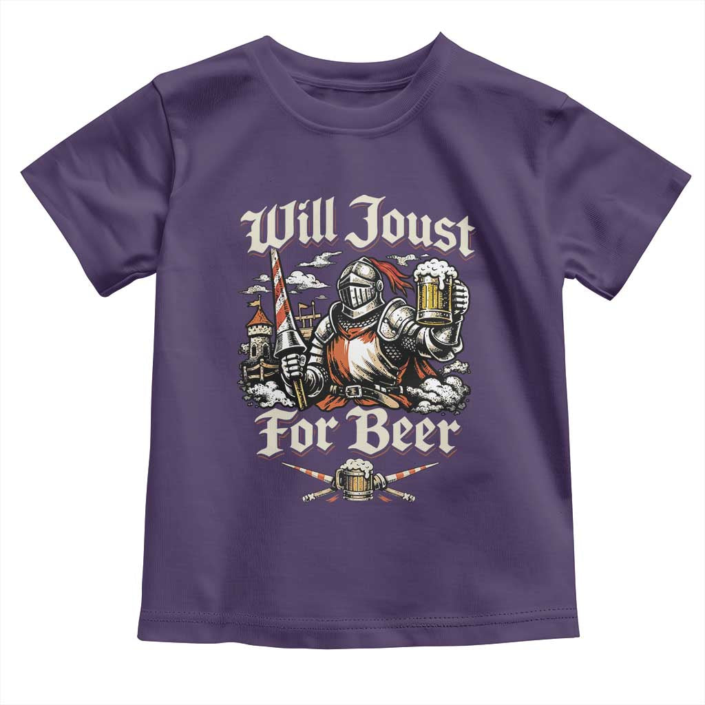 Funny Medieval Knight Drinking Humor Toddler T Shirt Will Joust For Beer Vintage Renaissance Faire