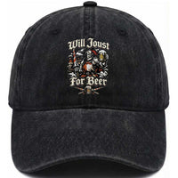 Funny Medieval Knight Drinking Humor Washed Cotton Baseball Cap Will Joust For Beer Vintage Renaissance Faire