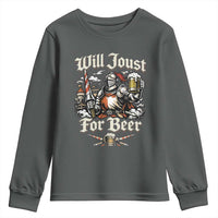 Funny Medieval Knight Drinking Humor Youth Sweatshirt Will Joust For Beer Vintage Renaissance Faire