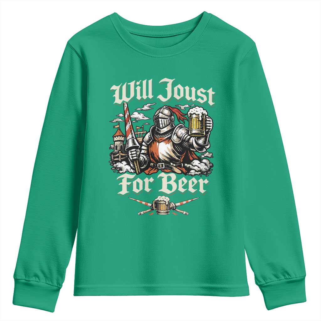 Funny Medieval Knight Drinking Humor Youth Sweatshirt Will Joust For Beer Vintage Renaissance Faire