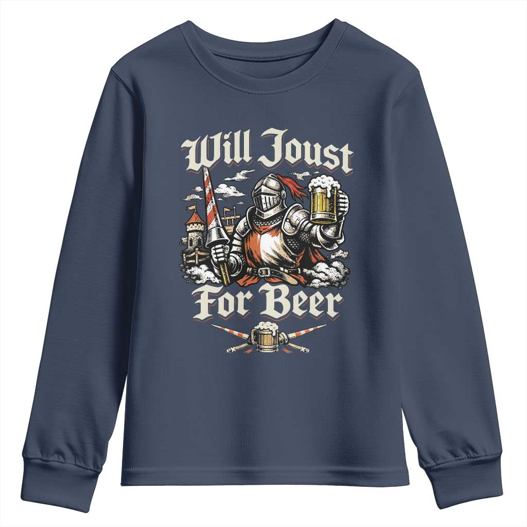 Funny Medieval Knight Drinking Humor Youth Sweatshirt Will Joust For Beer Vintage Renaissance Faire