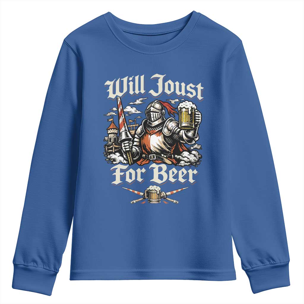 Funny Medieval Knight Drinking Humor Youth Sweatshirt Will Joust For Beer Vintage Renaissance Faire