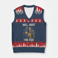 Funny Medieval Knight  Drinking Festival Humor V-Neck Knit Sweater Vest Will Joust For Beer Renaissance Faire