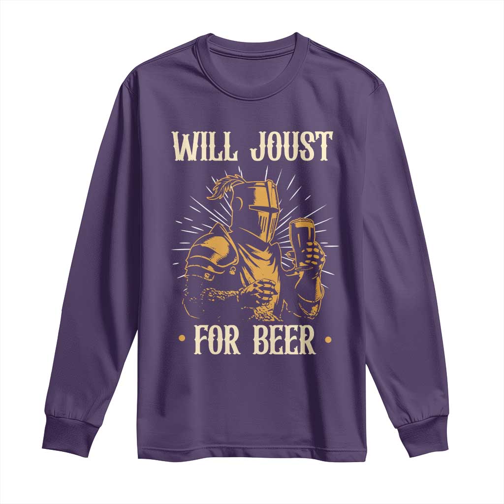 Funny Medieval Knight  Drinking Festival Humor Long Sleeve Shirt Will Joust For Beer Renaissance Faire