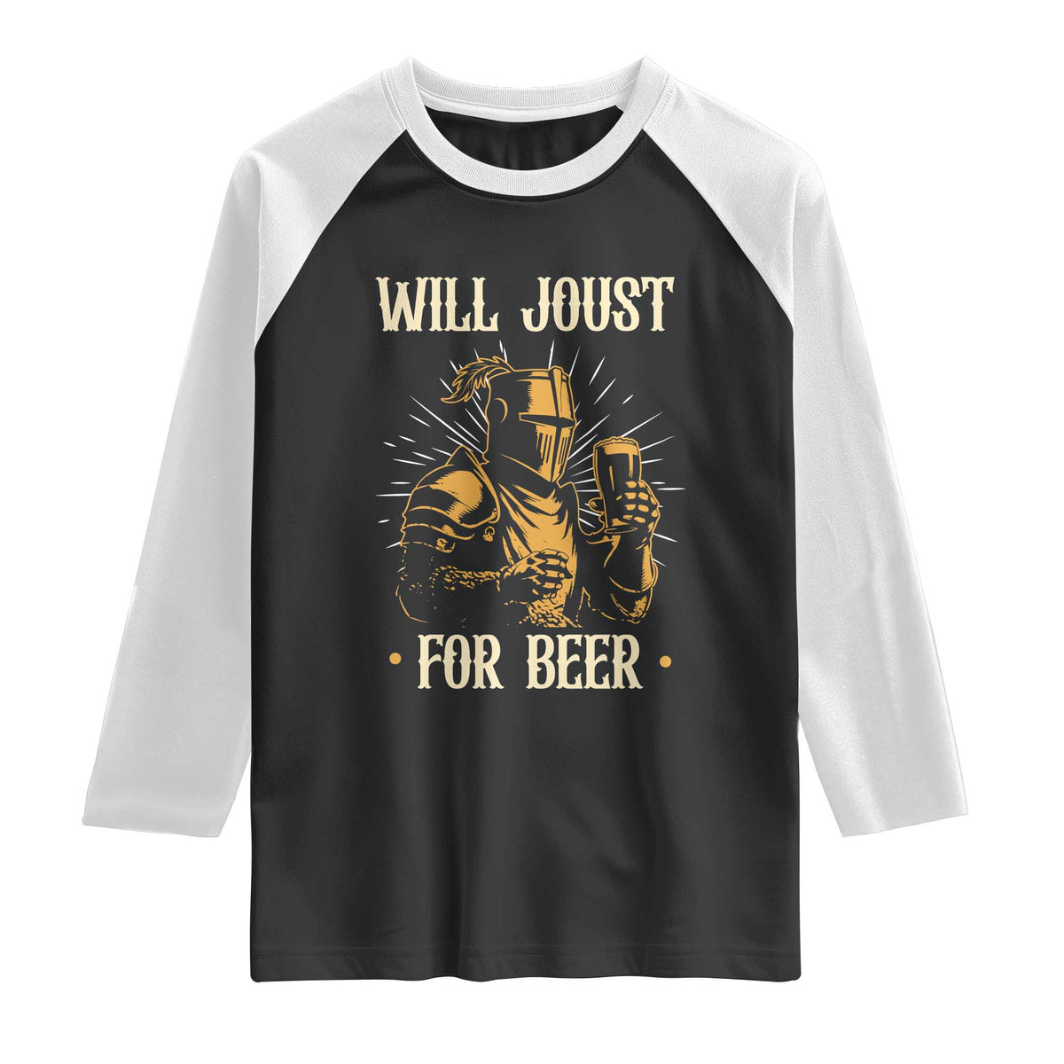 Funny Medieval Knight  Drinking Festival Humor Raglan Shirt Will Joust For Beer Renaissance Faire