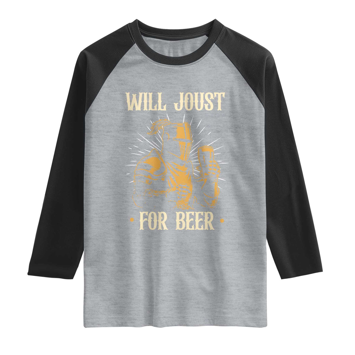 Funny Medieval Knight  Drinking Festival Humor Raglan Shirt Will Joust For Beer Renaissance Faire