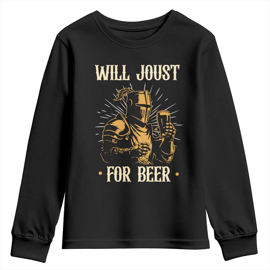 Funny Medieval Knight  Drinking Festival Humor Youth Sweatshirt Will Joust For Beer Renaissance Faire