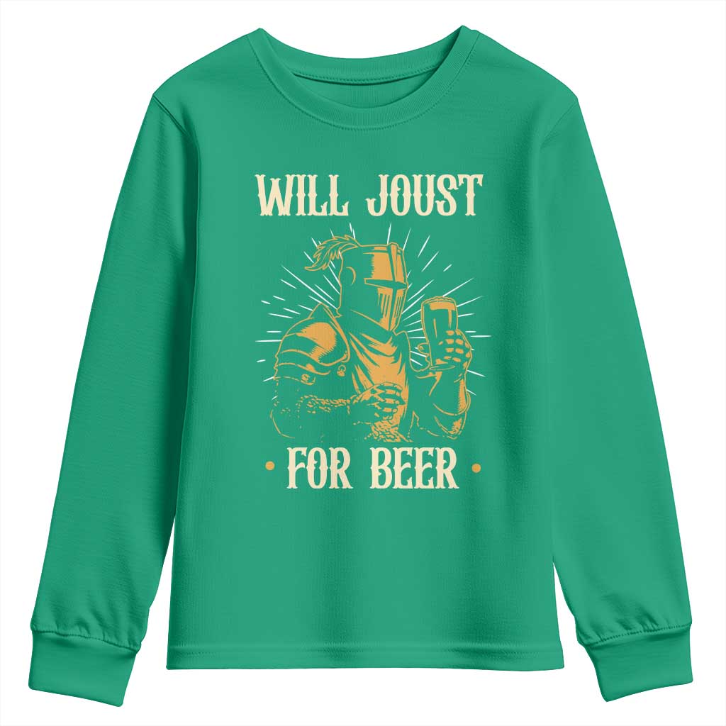 Funny Medieval Knight  Drinking Festival Humor Youth Sweatshirt Will Joust For Beer Renaissance Faire