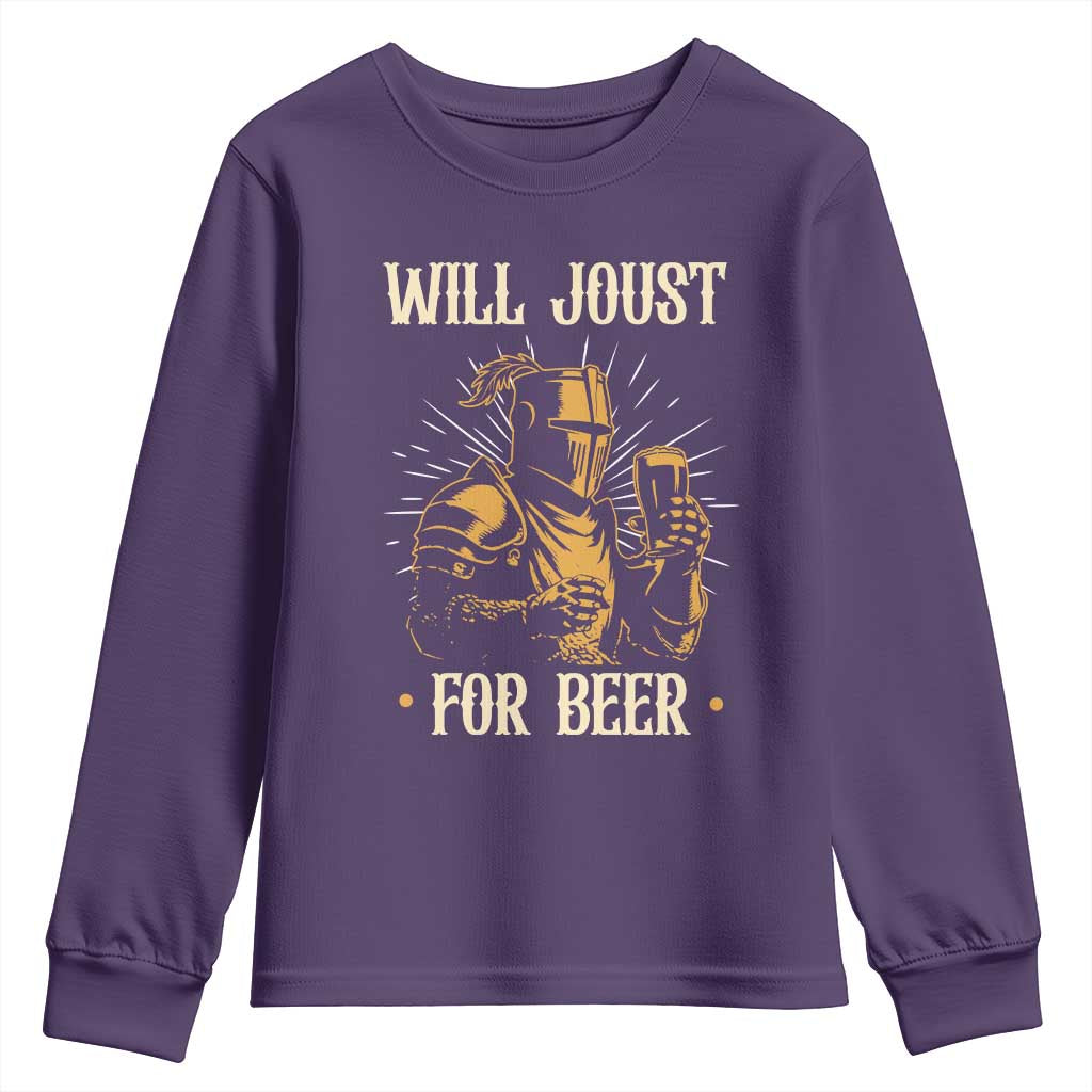 Funny Medieval Knight  Drinking Festival Humor Youth Sweatshirt Will Joust For Beer Renaissance Faire
