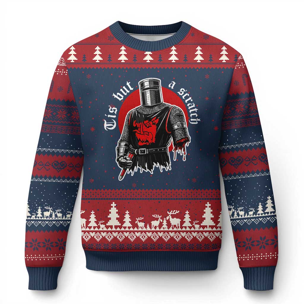 Funny One Arm Knight Medieval Ugly Christmas Sweater Tis But A Scratch Classic Dark Humor Parody