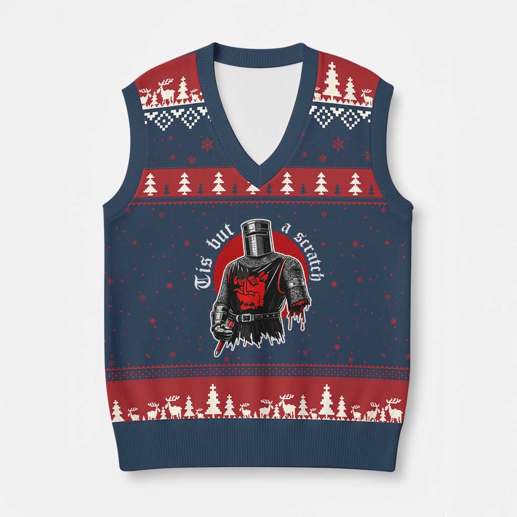 Funny One Arm Knight Medieval V-Neck Knit Sweater Vest Tis But A Scratch Classic Dark Humor Parody