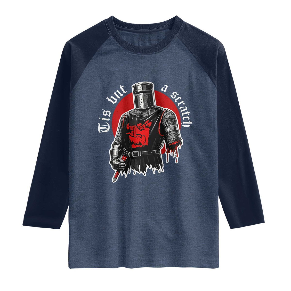 Funny One Arm Knight Medieval Raglan Shirt Tis But A Scratch Classic Dark Humor Parody