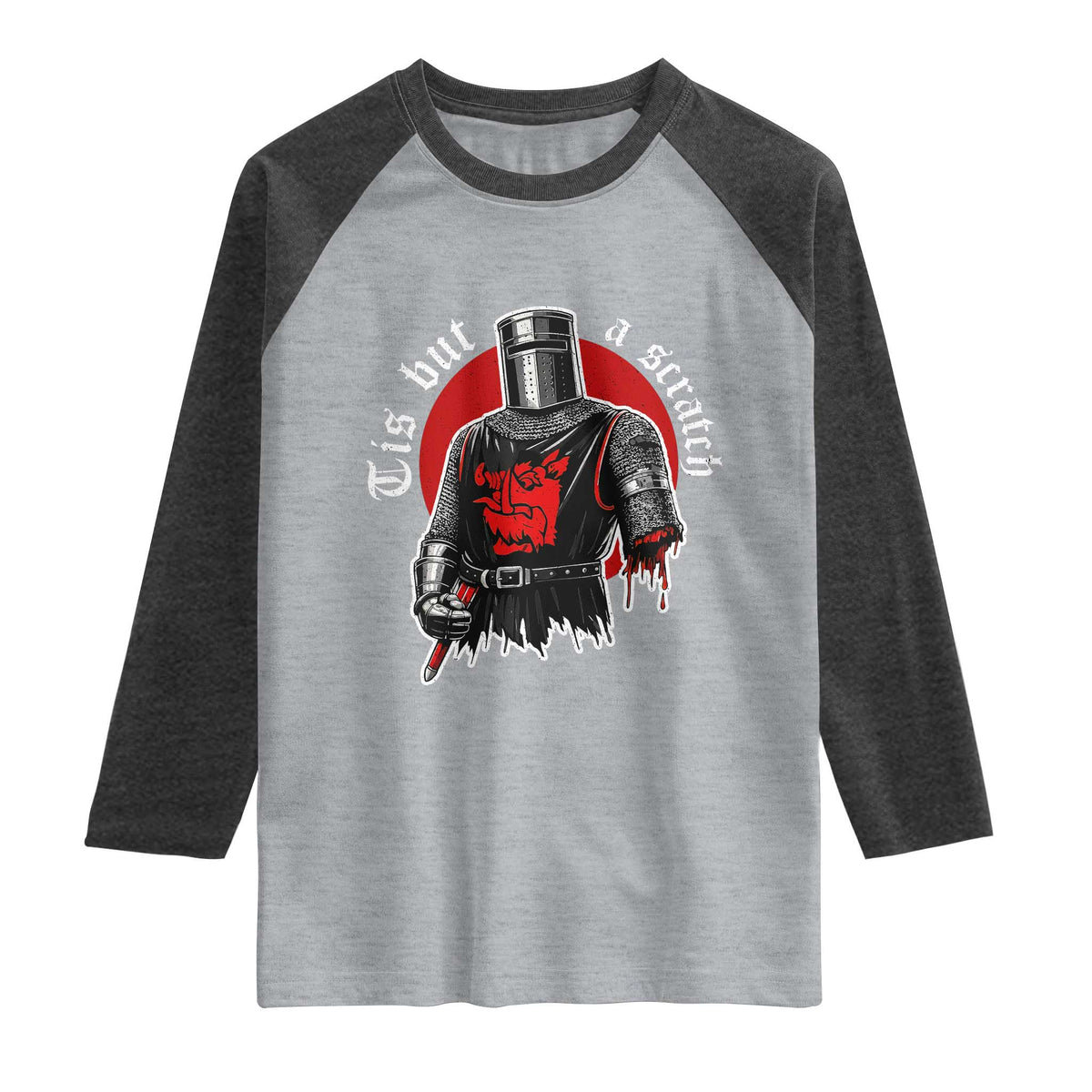 Funny One Arm Knight Medieval Raglan Shirt Tis But A Scratch Classic Dark Humor Parody
