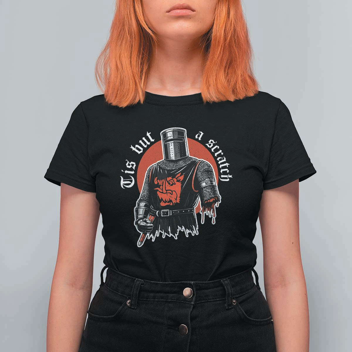Funny One Arm Knight Medieval T Shirt For Women Tis But A Scratch Classic Dark Humor Parody