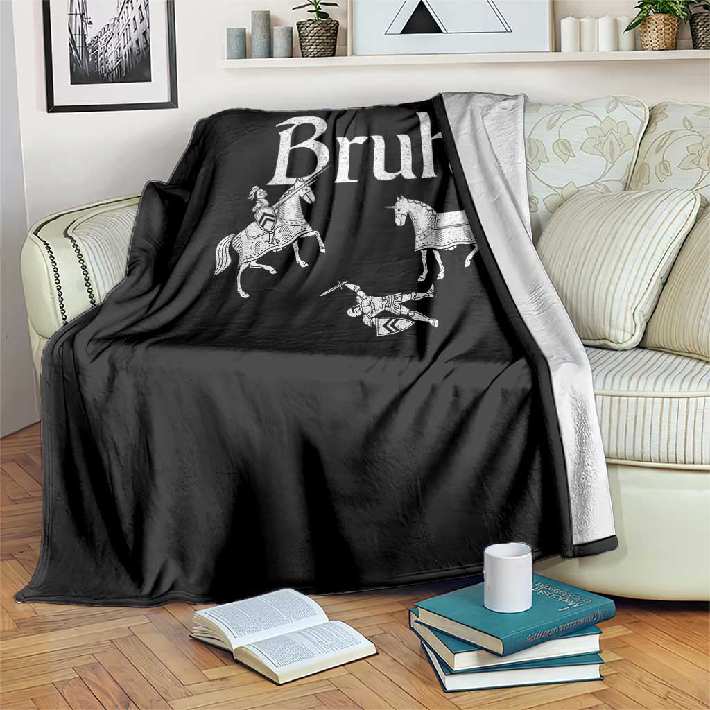 Funny Bruh Medieval Jousting Fallen Knight Graphic Throw Blanket Sarcastic Renaissance Faire Meme