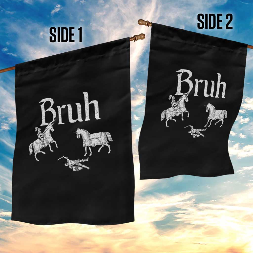 Funny Bruh Medieval Jousting Fallen Knight Graphic Garden Flag Sarcastic Renaissance Faire Meme