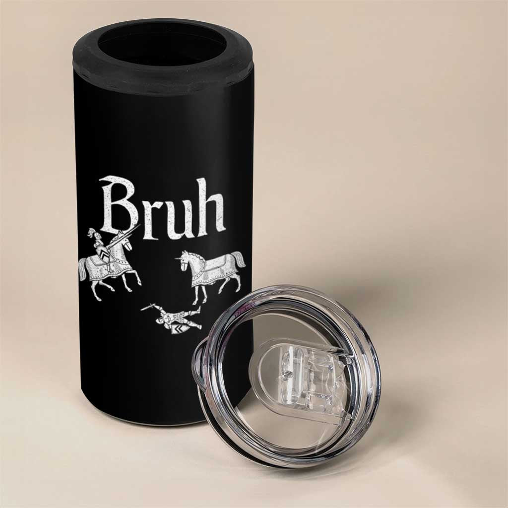 Funny Bruh Medieval Jousting Fallen Knight Graphic 4 in 1 Can Cooler Tumbler Sarcastic Renaissance Faire Meme