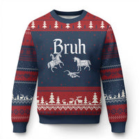 Funny Bruh Medieval Jousting Fallen Knight Graphic Ugly Christmas Sweater Sarcastic Renaissance Faire Meme