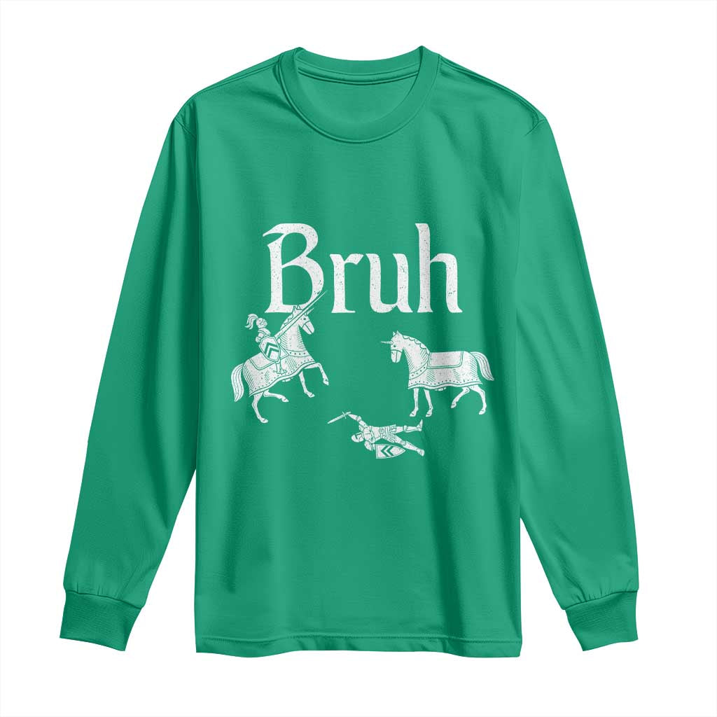 Funny Bruh Medieval Jousting Fallen Knight Graphic Long Sleeve Shirt Sarcastic Renaissance Faire Meme