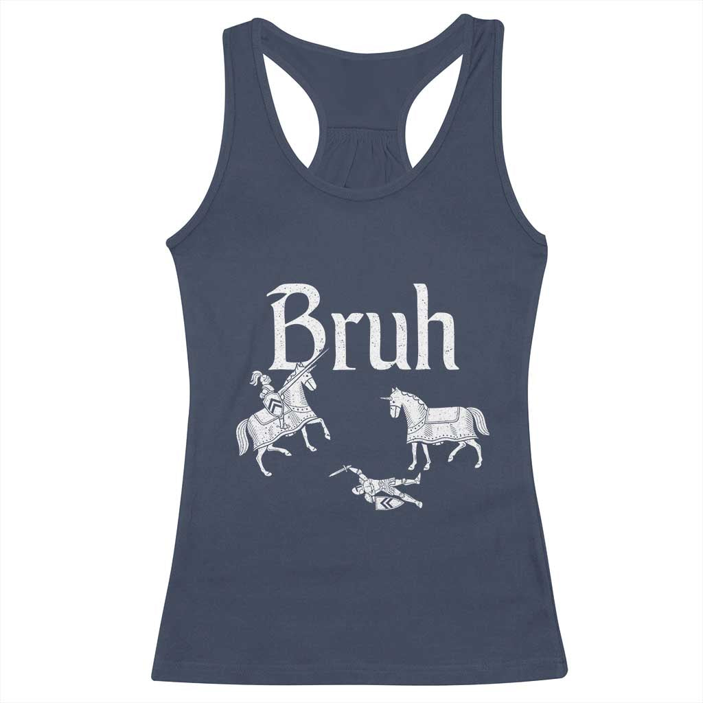 Funny Bruh Medieval Jousting Fallen Knight Graphic Racerback Tank Top Sarcastic Renaissance Faire Meme