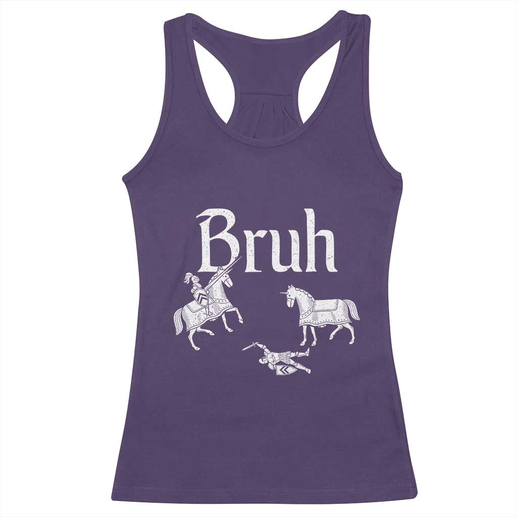 Funny Bruh Medieval Jousting Fallen Knight Graphic Racerback Tank Top Sarcastic Renaissance Faire Meme