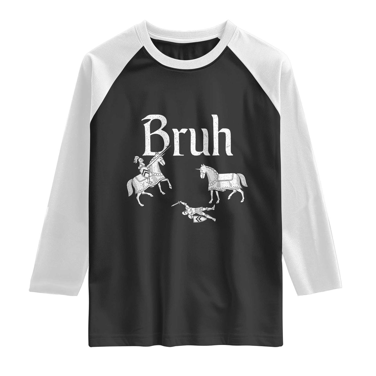 Funny Bruh Medieval Jousting Fallen Knight Graphic Raglan Shirt Sarcastic Renaissance Faire Meme