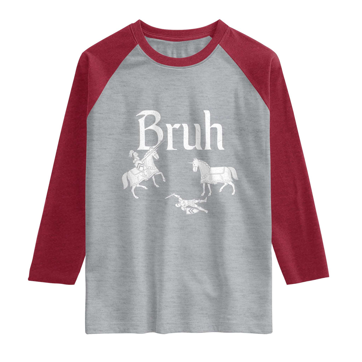 Funny Bruh Medieval Jousting Fallen Knight Graphic Raglan Shirt Sarcastic Renaissance Faire Meme