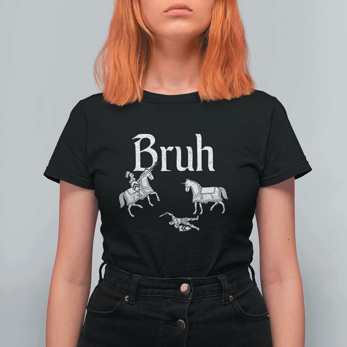 Funny Bruh Medieval Jousting Fallen Knight Graphic T Shirt For Women Sarcastic Renaissance Faire Meme