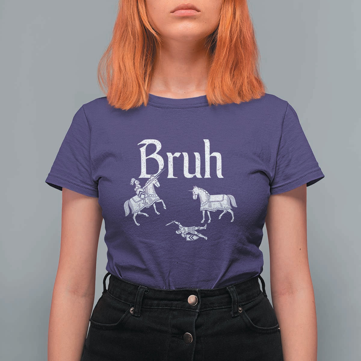 Funny Bruh Medieval Jousting Fallen Knight Graphic T Shirt For Women Sarcastic Renaissance Faire Meme