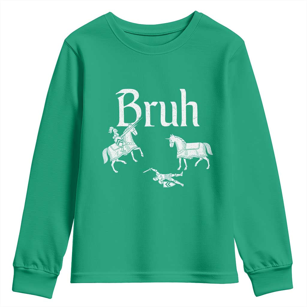 Funny Bruh Medieval Jousting Fallen Knight Graphic Youth Sweatshirt Sarcastic Renaissance Faire Meme