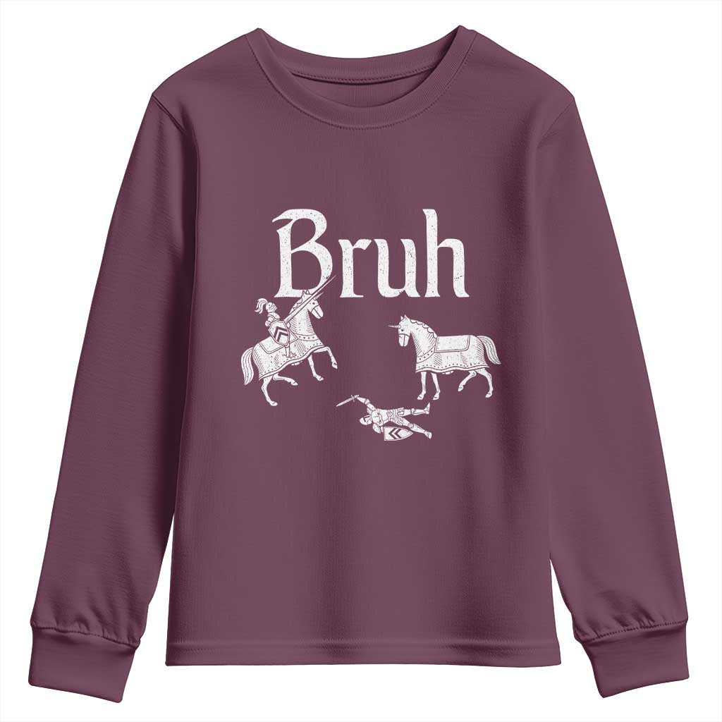 Funny Bruh Medieval Jousting Fallen Knight Graphic Youth Sweatshirt Sarcastic Renaissance Faire Meme