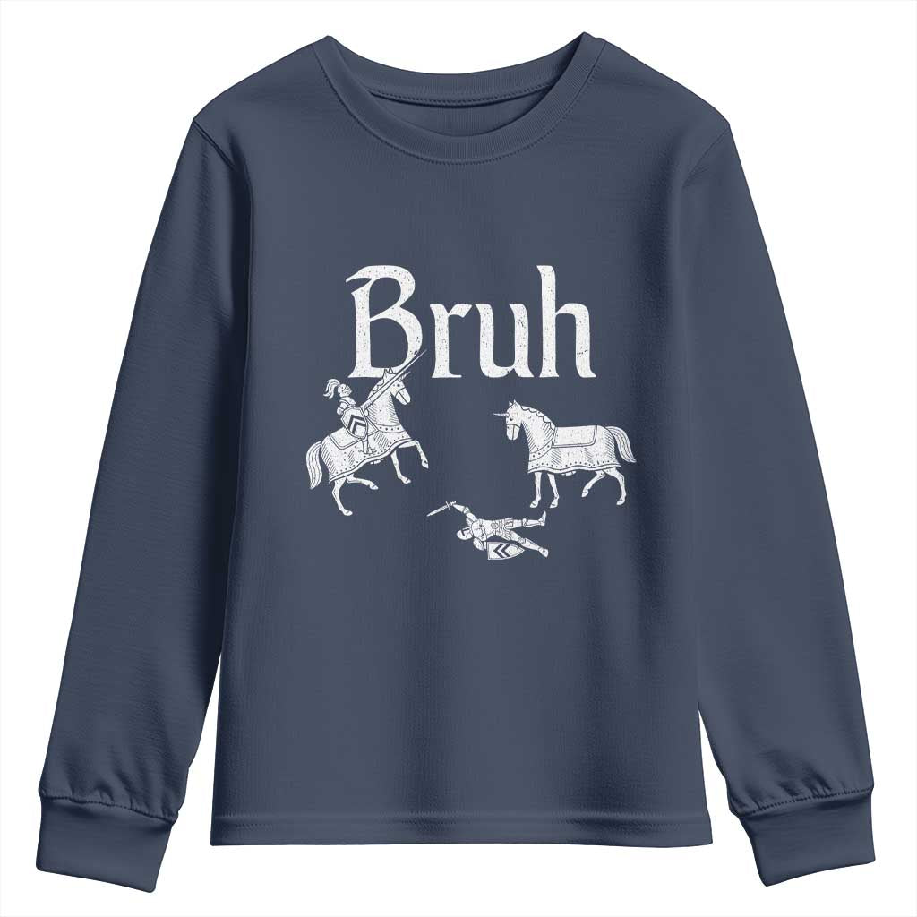 Funny Bruh Medieval Jousting Fallen Knight Graphic Youth Sweatshirt Sarcastic Renaissance Faire Meme