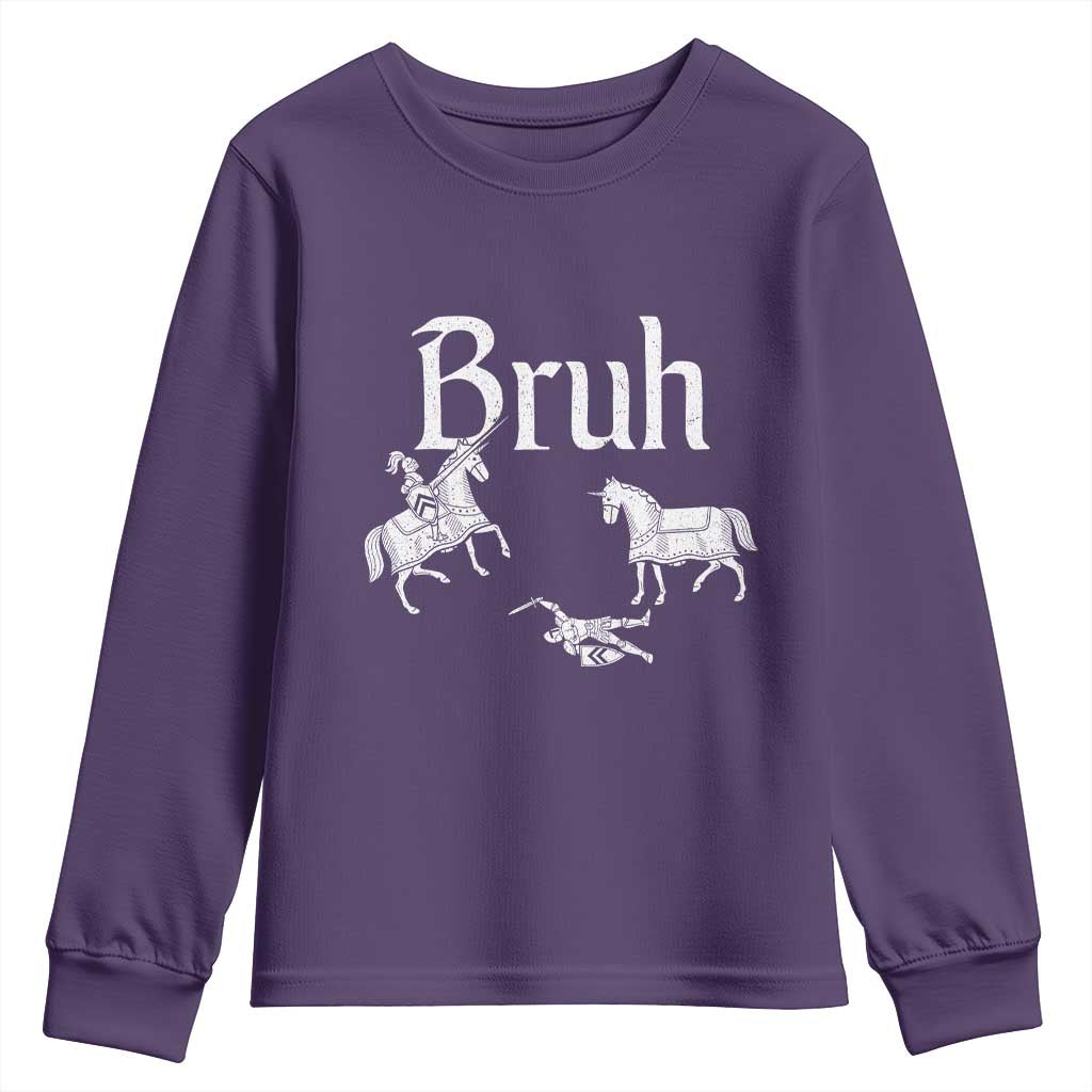 Funny Bruh Medieval Jousting Fallen Knight Graphic Youth Sweatshirt Sarcastic Renaissance Faire Meme