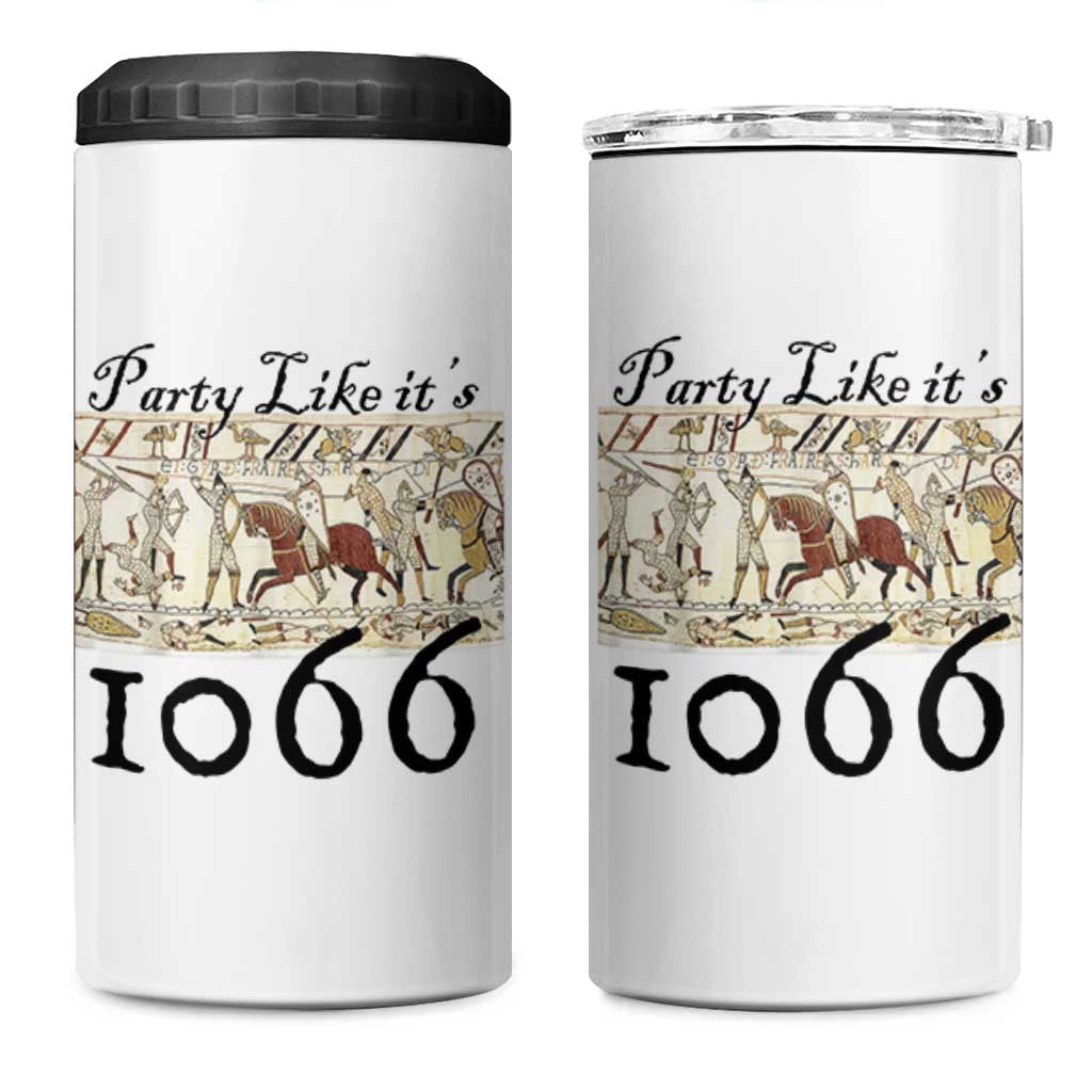 Funny Medieval Humor Battle of Hastings 4 in 1 Can Cooler Tumbler Party Like Its 1066 Historic Bayeux Tapestry Graphic