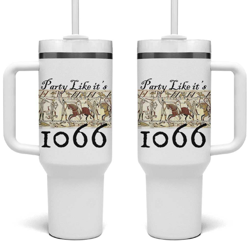 Funny Medieval Humor Battle of Hastings Tumbler With Handle Party Like Its 1066 Historic Bayeux Tapestry Graphic