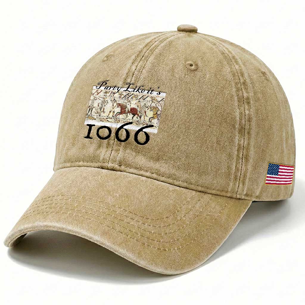Funny Medieval Humor Battle of Hastings Washed Cotton Baseball Cap Party Like Its 1066 Historic Bayeux Tapestry Graphic
