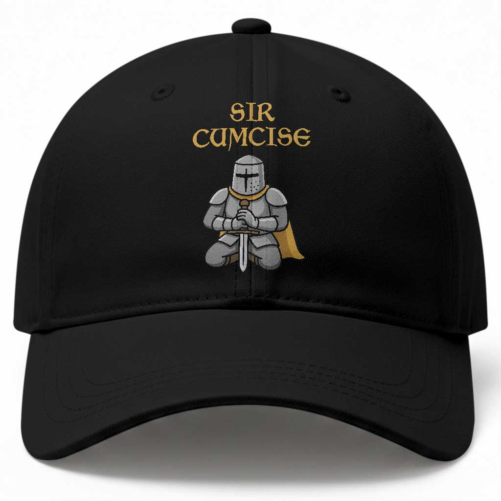 Funny Sir Cumcise Kneeling Knight Graphic Baseball Cap Sarcastic Wordplay Medieval Dark Adult Humor