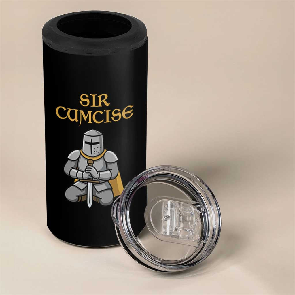 Funny Sir Cumcise Kneeling Knight Graphic 4 in 1 Can Cooler Tumbler Sarcastic Wordplay Medieval Dark Adult Humor