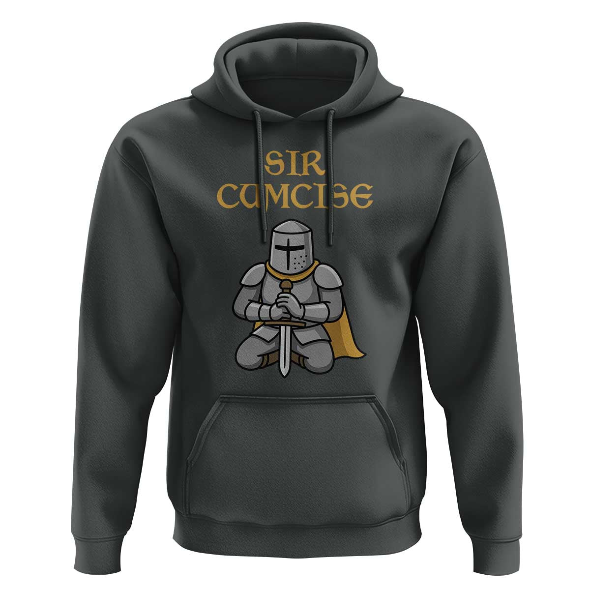 Funny Sir Cumcise Kneeling Knight Graphic Hoodie Sarcastic Wordplay Medieval Dark Adult Humor