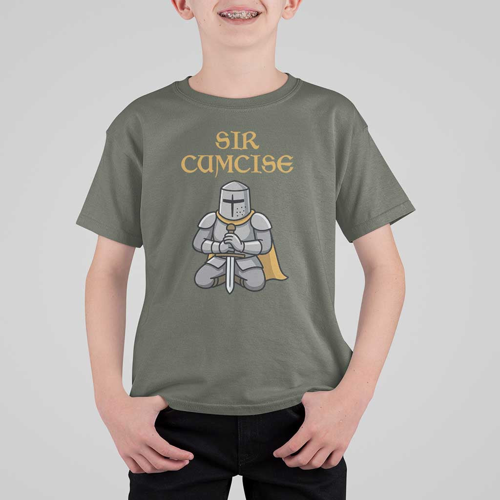 Funny Sir Cumcise Kneeling Knight Graphic T Shirt For Kid Sarcastic Wordplay Medieval Dark Adult Humor