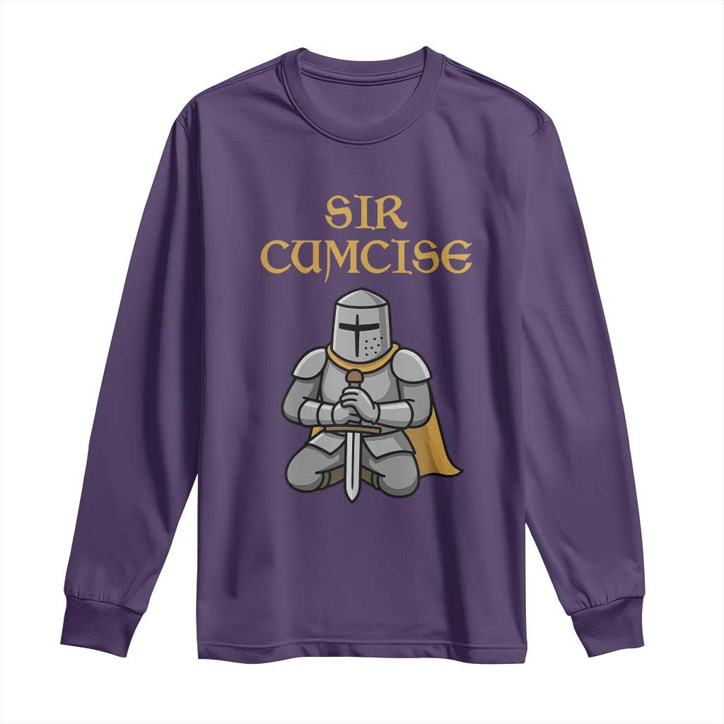 Funny Sir Cumcise Kneeling Knight Graphic Long Sleeve Shirt Sarcastic Wordplay Medieval Dark Adult Humor