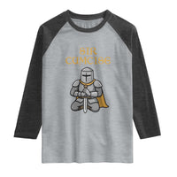 Funny Sir Cumcise Kneeling Knight Graphic Raglan Shirt Sarcastic Wordplay Medieval Dark Adult Humor